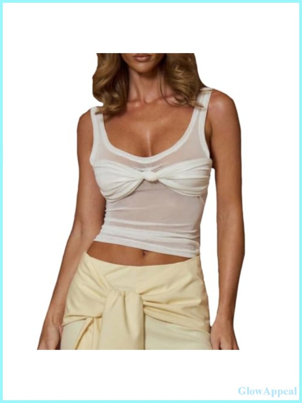LOFAAC Women Mesh Crop Tank Top Twist Knot Front Sheer Y2K Sleeveless